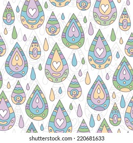 Autumn seamless ornamental pattern with rain drops. Endless abstract retro texture, template for design and decoration fabric, covers, wrapping paper, package. Vector illustration