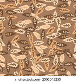 autumn seamless pattern abstract floral background with leaves, hand drawing flat color.