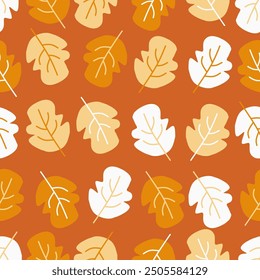 Fondo floral abstracto sin patrón de otoño con hojas, dibujo a mano de color plano.