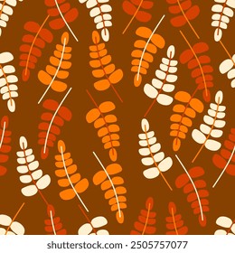 autumn seamless pattern abstract floral background with leaves, hand drawing flat color