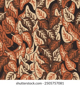 autumn seamless pattern abstract floral background with leaves, hand drawing flat color