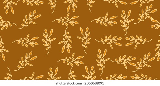 autumn seamless pattern abstract floral background with leaves, hand drawing flat color.