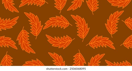 autumn seamless pattern abstract floral background with leaves, hand drawing flat color.