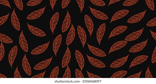 Fondo floral abstracto sin patrón de otoño con hojas, dibujo a mano de color plano.