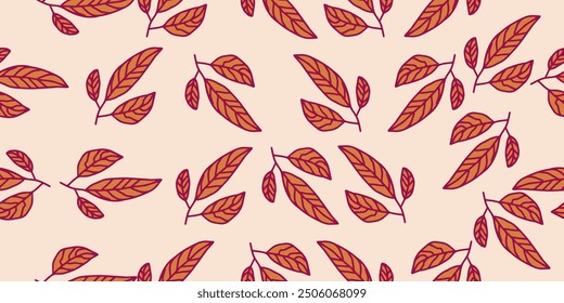 autumn seamless pattern abstract floral background with leaves, hand drawing flat color.