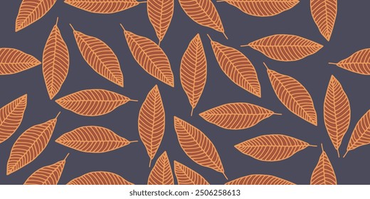 autumn seamless pattern abstract floral background with leaves, hand drawing flat color.