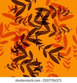 Fondo floral abstracto sin patrón de otoño con hojas, dibujo a mano de color plano.