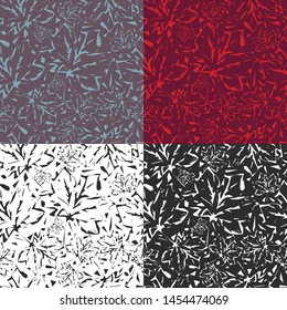 Autumn seamless pattern with abstract maple leaves. Colored and monochrome variations.