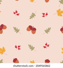 Autumn seamless pattern with acorns and oak leaves.Vector