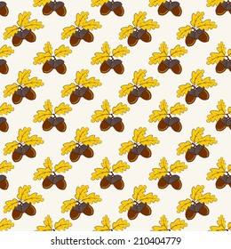 Autumn seamless pattern with acorns and oak leaves. Nature background. Vector illustration.