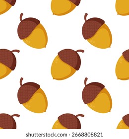 Otoño sin patrón con bellotas sobre un fondo blanco. Diseño de Vector.
