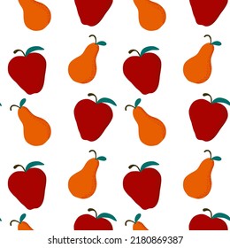 Autumn seamless pattern. Apple and pear. Vector doodle print for fabric, textile, wrapping paper, wallpaper, 