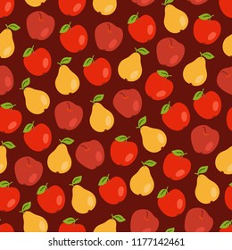 Autumn seamless pattern with apples and pears. Perfect for seasonal greeting cards, textile, wrapping.