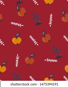 Autumn seamless pattern with apples and pomegranate fruits vector illustration. Rosh Hashanah and other autumn holidays concept for wrapping paper and package design.