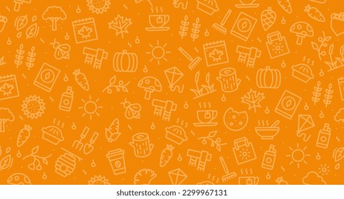Autumn seamless pattern. Autumn background. Collection autumn icons. Leaves, mushroom, acorn, berries. Vector illustration
