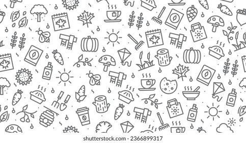 Autumn seamless pattern. Autumn background. Collection autumn icons. Leaves, mushroom, acorn, berries. Vector illustration