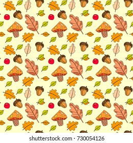 Стоковое векторное изображение: Autumn Seamless Pattern Background Colorful Leaves Ornament Fall Season Flat Vector Illustration