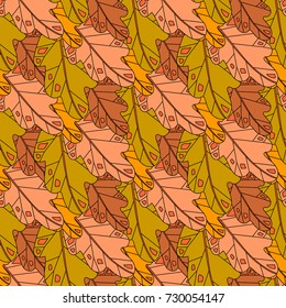Autumn Seamless Pattern Background Colorful Leaves Ornament Fall Season Flat Vector Illustration