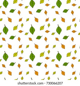 Autumn Seamless Pattern Background Colorful Leaves Ornament Fall Season Flat Vector Illustration