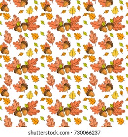 Otoño Patrón sin Marea Fondo Coloridas Hojas Ornamentos Temporada de Caída Ilustración Vector Plano