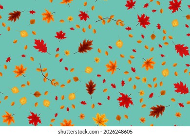 Autumn seamless pattern background with falling leaves. Vector Illustration EPS10