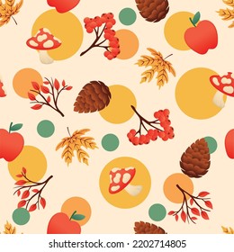 Autumn seamless pattern background with mushrooms and nuts icon Vector