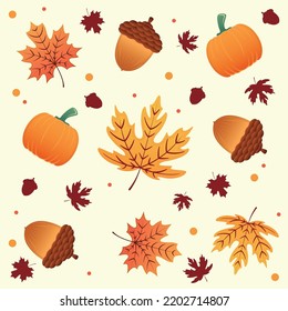 Autumn seamless pattern background with pumpkins and leaves Vector