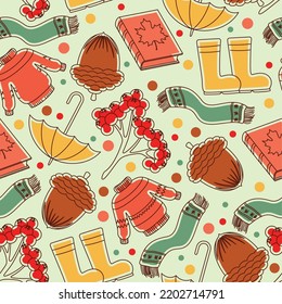 Autumn seamless pattern background with seasonal clothes sticker Vector