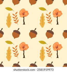 Autumn seamless pattern background. Tropical leaves illustration pattern. Autumn background. Perfect for fashion clothes, shirt, fabrics, textiles, wallpaper, decor, illustration, print, packaging. 