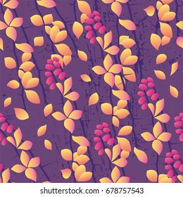 Autumn seamless pattern with barberry on dark background