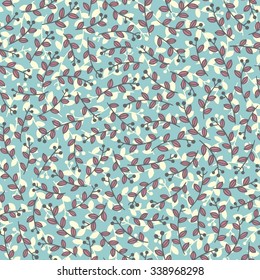 Autumn seamless pattern with berries, leaves and branches in vector. Forest background can be used for textile design, wallpapers and wrapping paper 