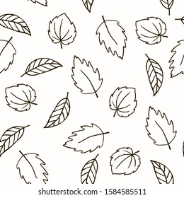 Autumn seamless pattern with black and white leaves. Floral vector illustration for fabric, textile, wallpaper, posters, paper. Doodle style. Hand drow design.