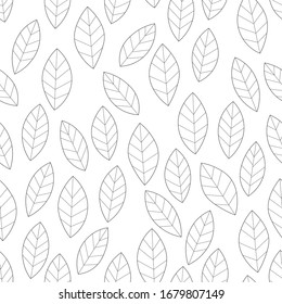 Autumn seamless pattern with black and white leaves. Outline floral vector illustration for fabric, textile, wallpaper, posters, paper. Doodle style. Hand drow design.