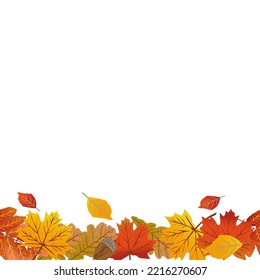 Autumn seamless pattern border with red and yellow maple, oak, rowan leaves on white background. Fabric pattern. Vector cartoon seamless background. Cute autumn design.