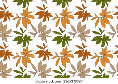 Autumn seamless pattern with branches and leaves on a white background. Vector pattern for baby and women's textiles, wrapping paper, wallpaper, covers, backgrounds.