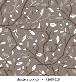 Autumn seamless pattern with branches and leaves. Endless background with trees.