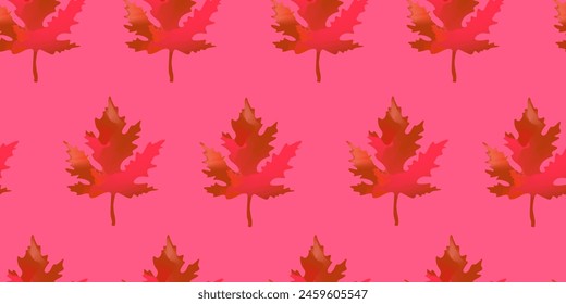 Autumn seamless pattern with bright pink maple leaves. Vector decorative background for printing on fabric, paper packaging, seasonal festivals and holiday design.