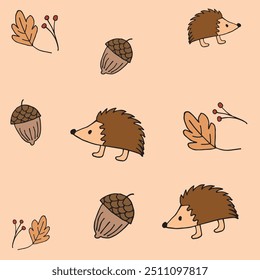 Otoño sin patrón con conos de dibujos animados y ramitas