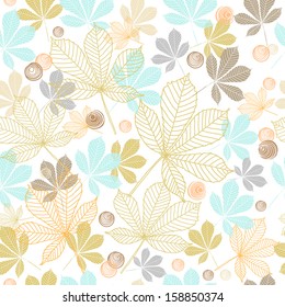 Autumn seamless pattern with chestnut leaves. Hand drawn vector background. Artwork for textiles, fabrics, souvenirs, packaging and greeting cards.