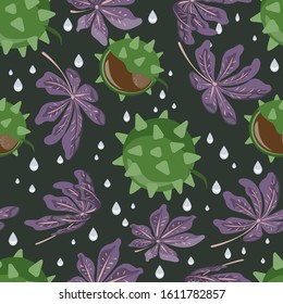 Autumn seamless pattern with chestnuts leaves, surface design for textile, fabric, wallpaper, wrapping, gift wrap, paper, scrapbook and packaging.