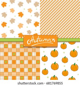 Autumn seamless pattern collection. Leaves and pumpkin background