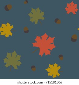 Autumn seamless pattern color change of maple leaves and nuts, editable background color.