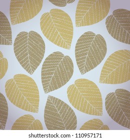 Autumn seamless pattern with colorful delicate stylized leaves. Abstract delicate light leaves texture on grey neutral background