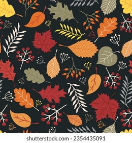 Autumn seamless pattern with colorful fall leaves. Vector stock illustration