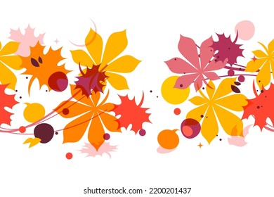 Autumn seamless pattern with colorful leaves and fruits