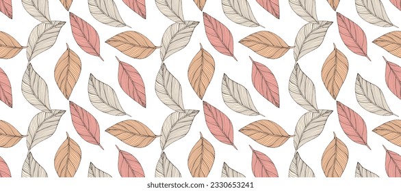 Autumn seamless pattern with colorful leaves on a white background. Pattern for textiles, wrapping paper, wallpapers, backgrounds, covers, item designs
