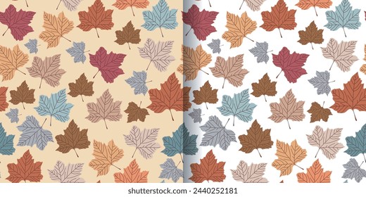 Autumn seamless pattern with colorful leaves without background, with background