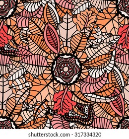 Autumn seamless pattern with colorful leaves. Vector illustration