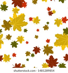 autumn seamless pattern with colorful maple leaves.Perfect for seasonal and Thanksgiving Day greeting cards,For textiles, packaging, fabric, wallpaper.  hand drawing.