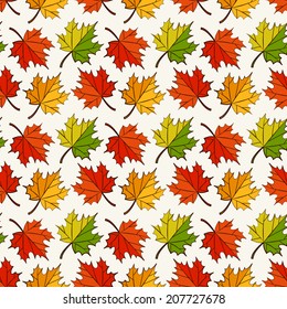 Autumn seamless pattern with colorful maple leaves. Nature background. Vector illustration.